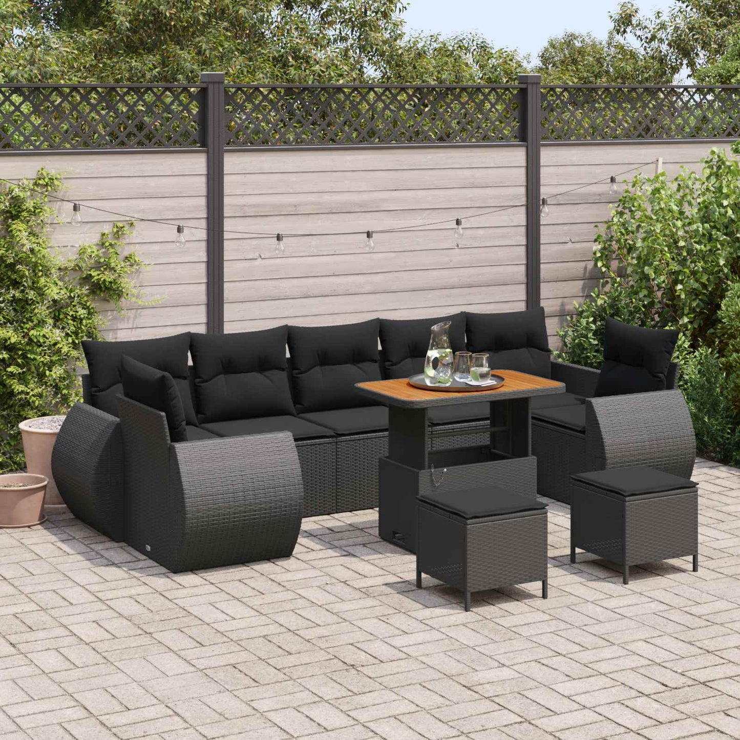 Set Divano da Giardino con cuscino 10 pcs Nero | homemem39