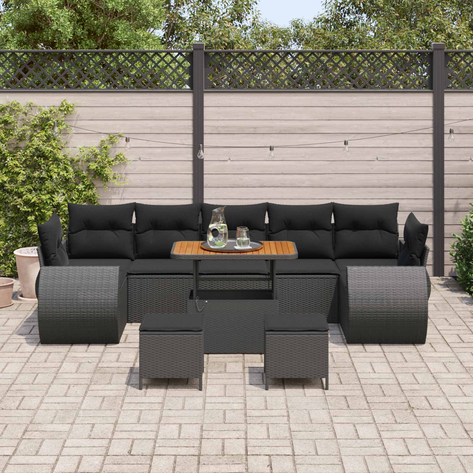 Set Divano da Giardino con cuscino 10 pcs Nero | homemem39