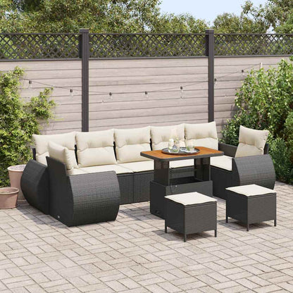 Set Divano da Giardino 10 pz 7-Numero di posti Nero e Crema