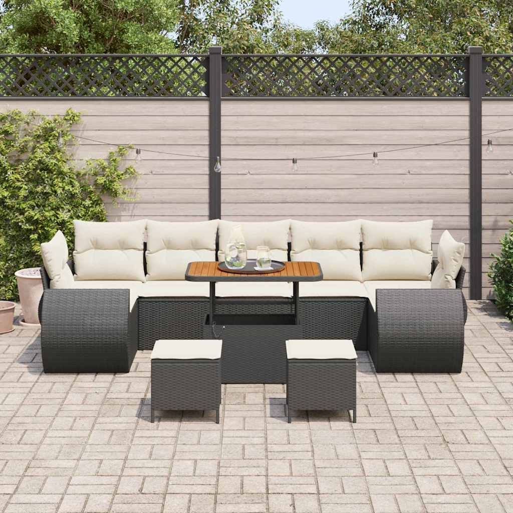 Set Divano da Giardino 10 pz 7-Numero di posti Nero e Crema