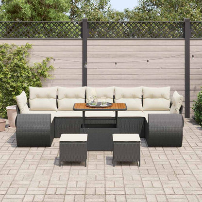 Set Divano da Giardino 10 pz 7-Numero di posti Nero e Crema