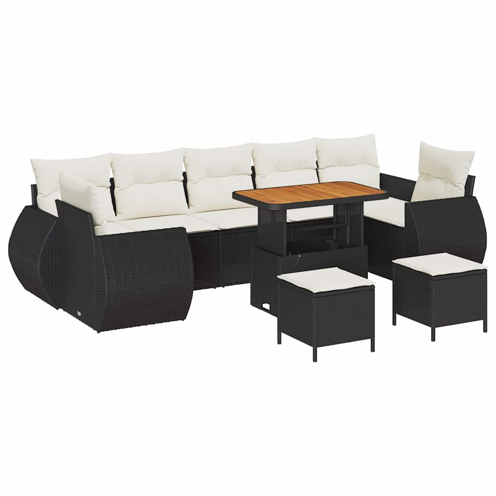 Set Divano da Giardino 10 pz 7-Numero di posti Nero e Crema