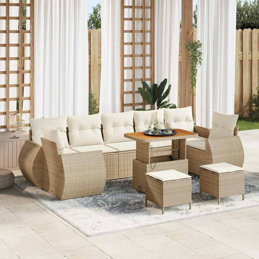 Set Divano da Giardino con cuscino 10 pcs beige e panna
