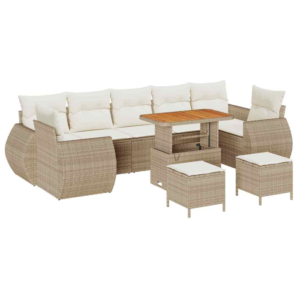Set Divano da Giardino 10 pz 7-Numero di posti Beige e Crema