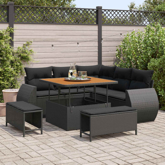 Set Divano da Giardino con cuscino 8 pcs Nero polyrattan