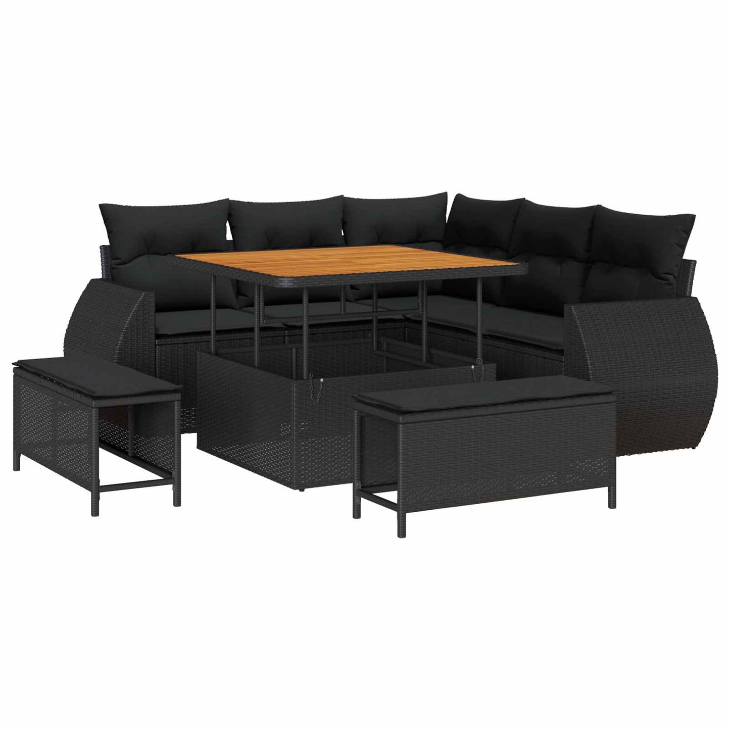 Set Divano da Giardino 8 pz 7-Numero di posti Nero polyrattan