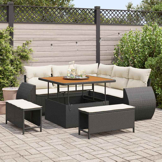 Set Divano da Giardino 8 pcs Nero e Crema polyrattan
