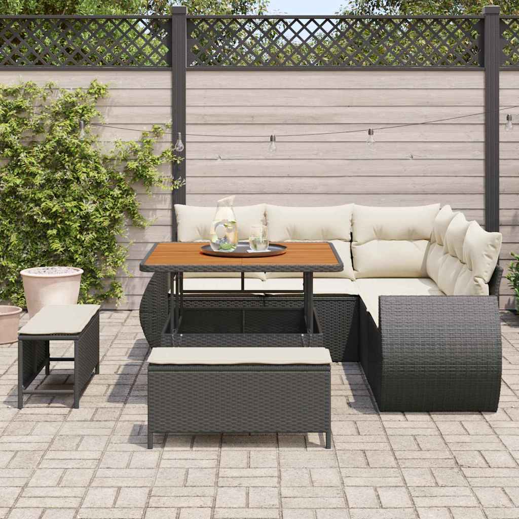Set Divano da Giardino 8 pcs Nero e Crema polyrattan | homemem39