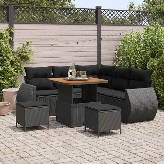 Set Divano da Giardino con cuscino 8 pcs Nero polyrattan