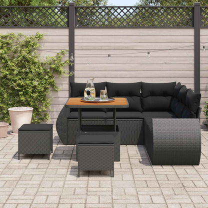 Set Divano da Giardino 8 pz 7-Numero di posti Nero polyrattan