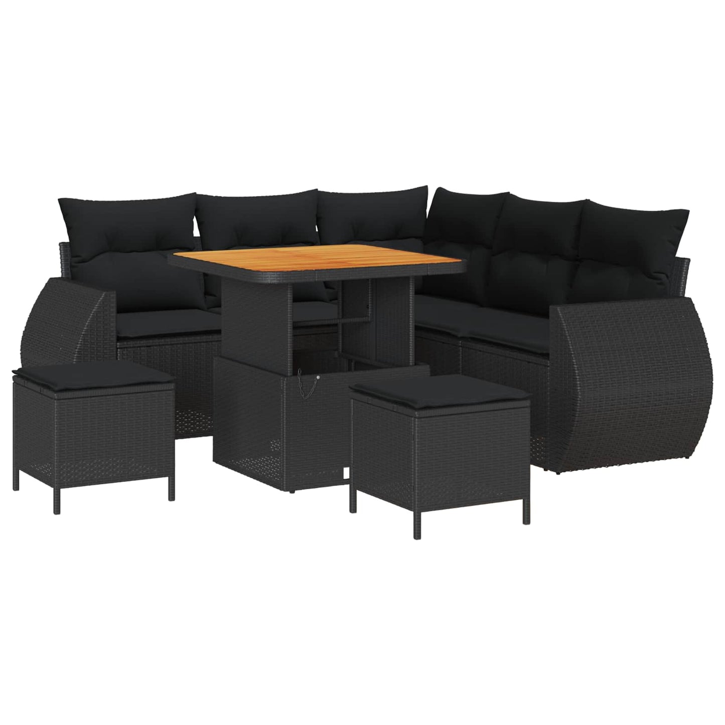 Set Divano da Giardino 8 pz 7-Numero di posti Nero polyrattan