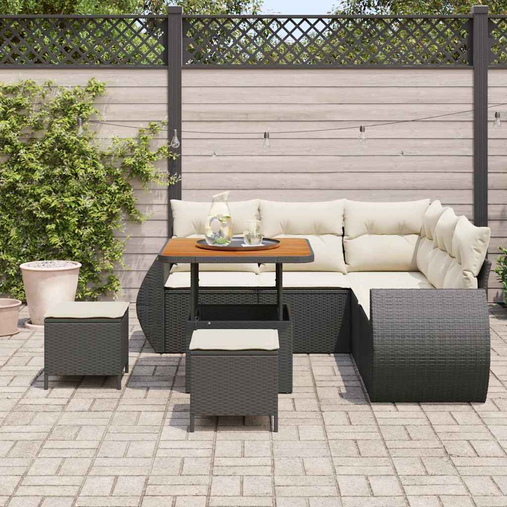 Set Divano da Giardino 8 pcs Nero e Crema polyrattan | homemem39