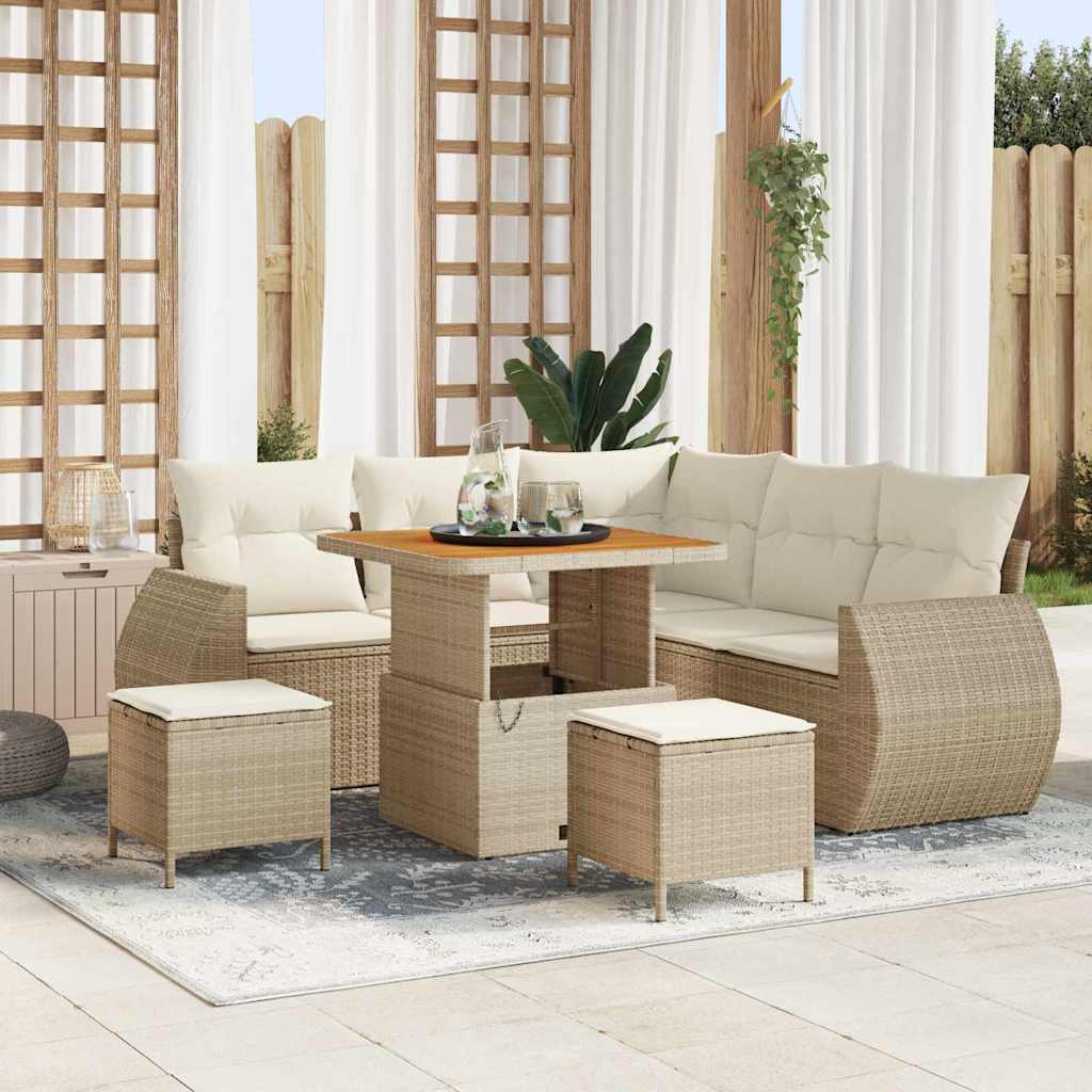 Set Divano da Giardino 8 pz 7-Numero di posti Beige e Crema