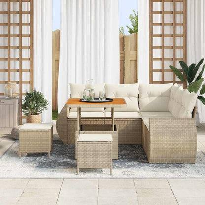 Set Divano da Giardino 8 pz 7-Numero di posti Beige e Crema