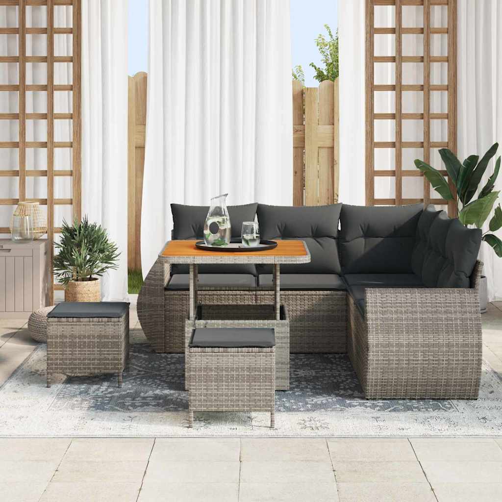 Set Divano da Giardino 8 pz 7-Numero di posti Grigio polyrattan