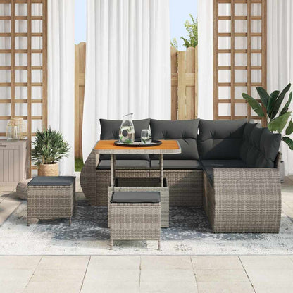 Set Divano da Giardino 8 pz 7-Numero di posti Grigio polyrattan
