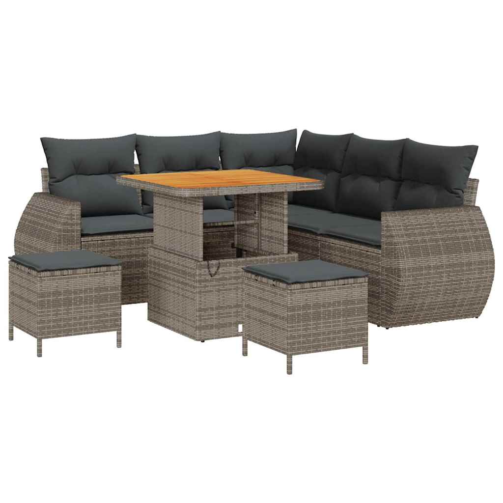 Set Divano da Giardino 8 pz 7-Numero di posti Grigio polyrattan