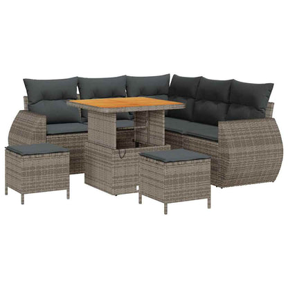 Set Divano da Giardino 8 pz 7-Numero di posti Grigio polyrattan