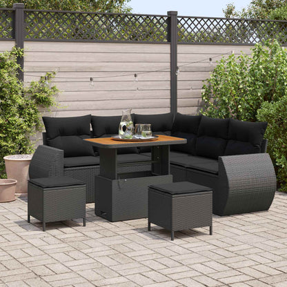 Set Divano da Giardino 8 pz 7-Numero di posti Nero polyrattan