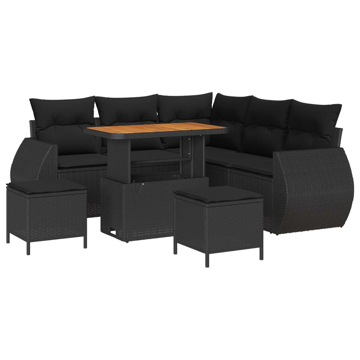 Set Divano da Giardino 8 pz 7-Numero di posti Nero polyrattan