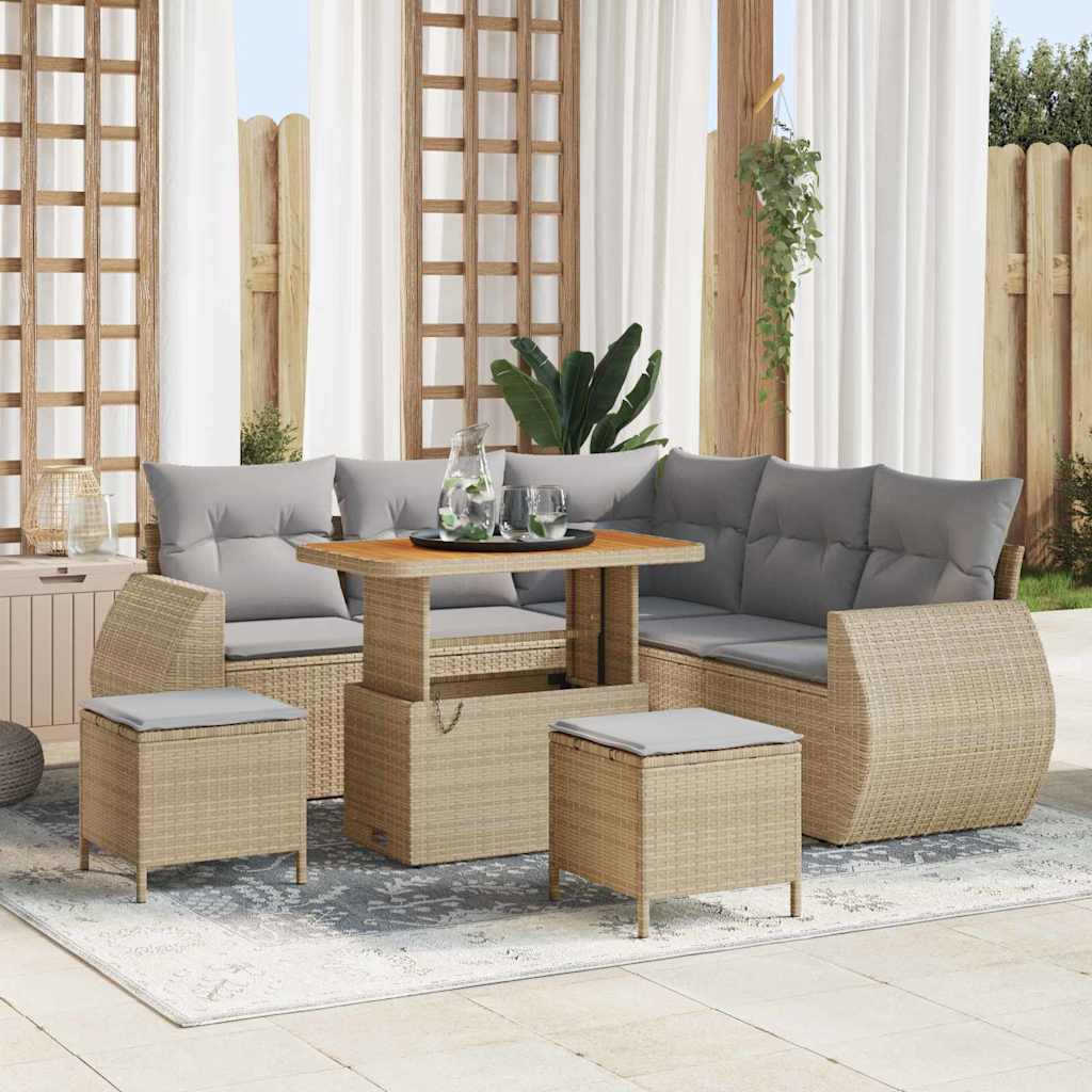 Set Divano da Giardino con cuscino 8 pcs beige e grigio chiaro | homemem39