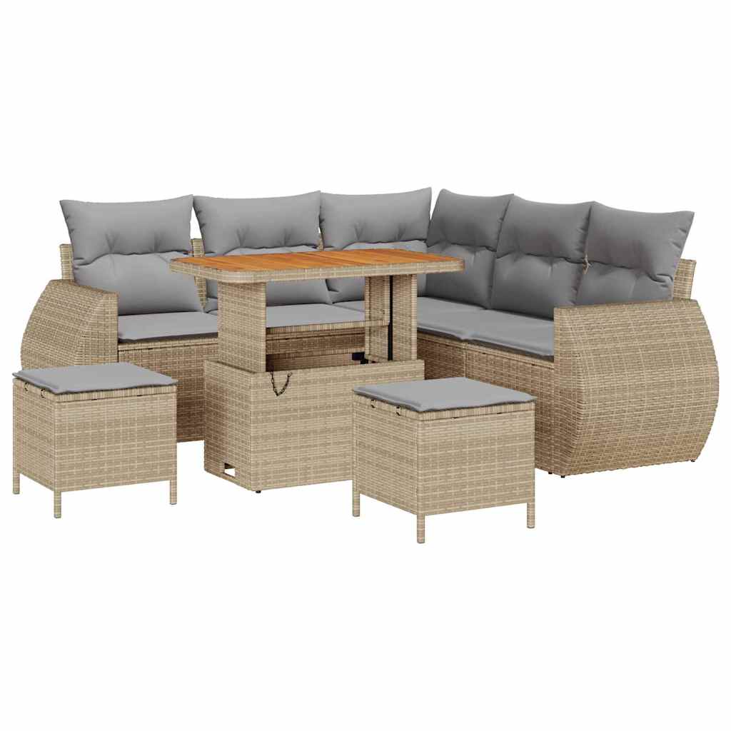 Set Divano da Giardino con cuscino 8 pcs beige e grigio chiaro | homemem39