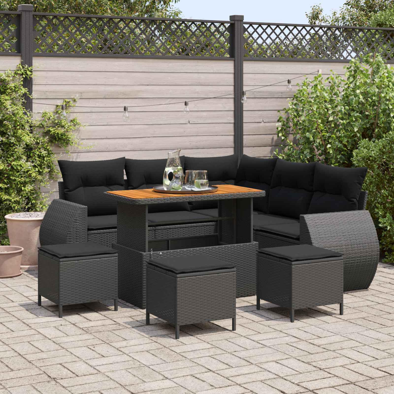 Set Divano da Giardino 9 pcs 8-Numero di posti Nero polyrattan | homemem39