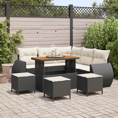 Set Divano da Giardino 9 pcs Nero e Crema polyrattan | homemem39