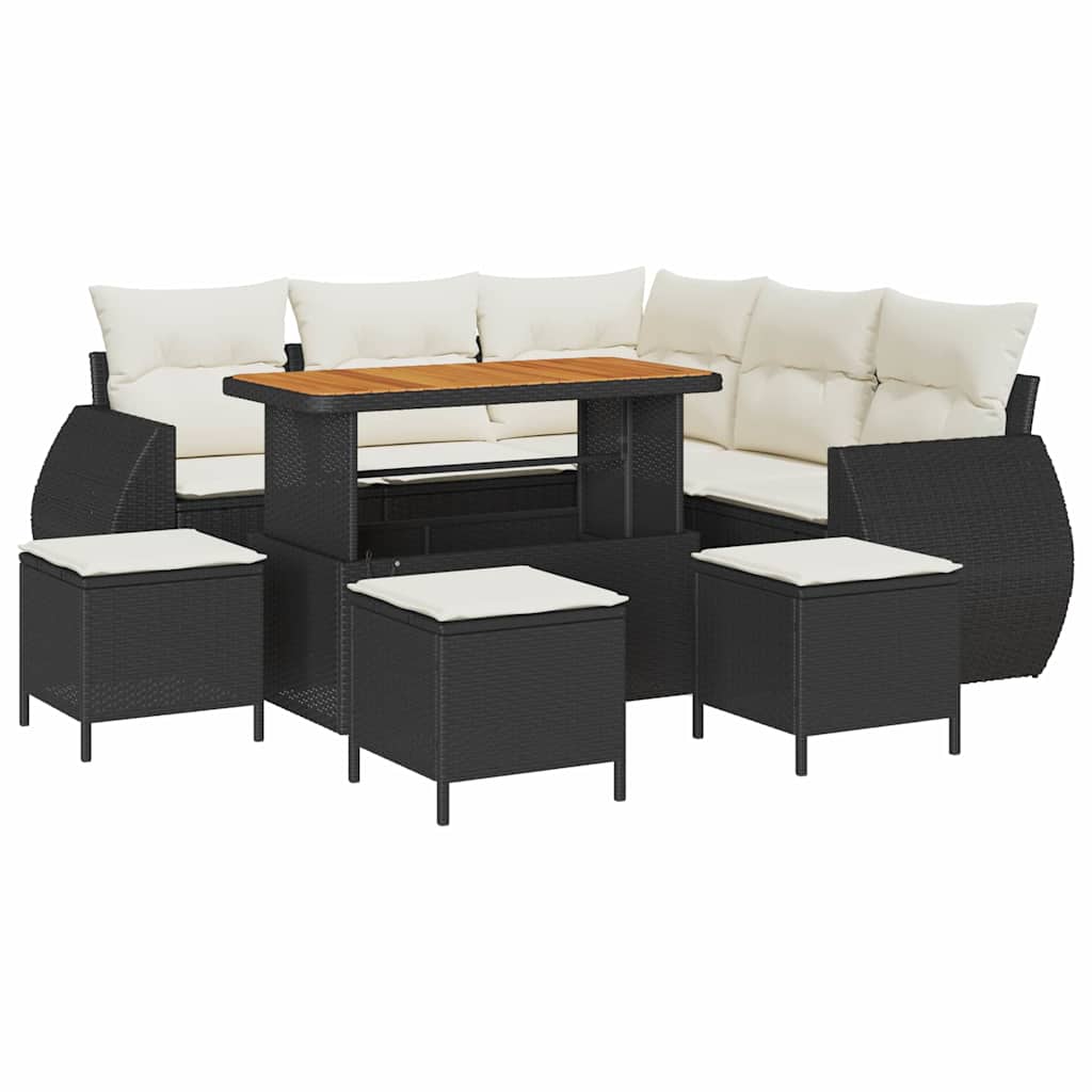 Set Divano da Giardino 9 pcs Nero e Crema polyrattan | homemem39