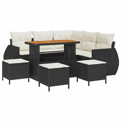 Set Divano da Giardino 9 pcs Nero e Crema polyrattan | homemem39