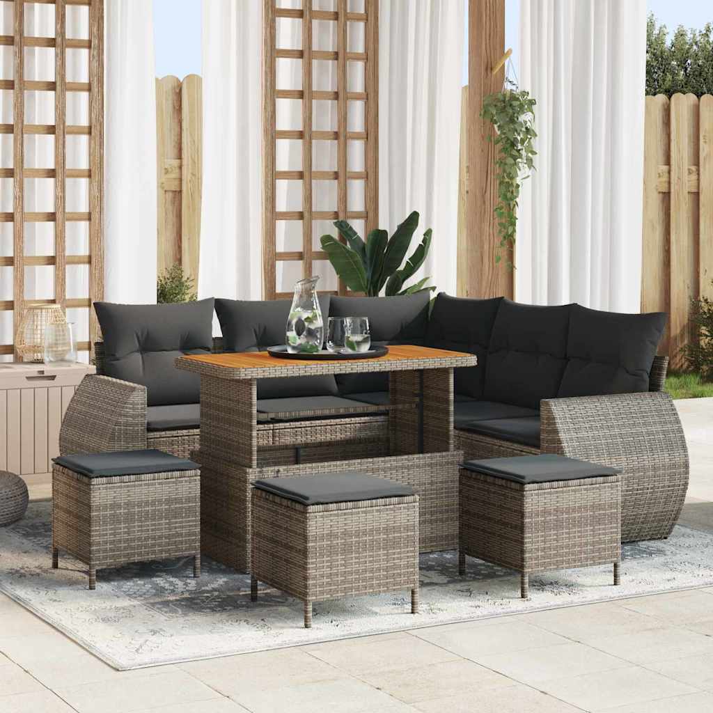 Set Divano da Giardino con cuscino 9 pcs Grigio polyrattan
