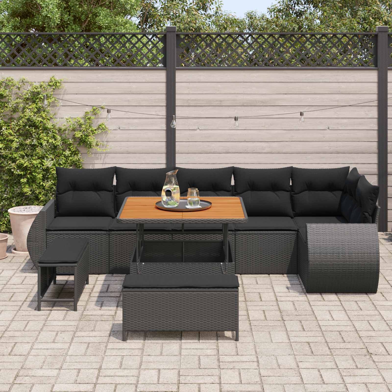 Set Divano da Giardino 9 pcs Nero Rattan in Polipropilene | homemem39