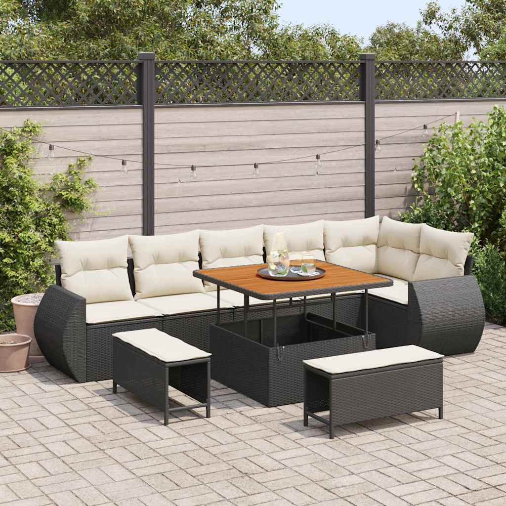 Set Divano da Giardino con cuscino 9 pcs Nero e Crema | homemem39