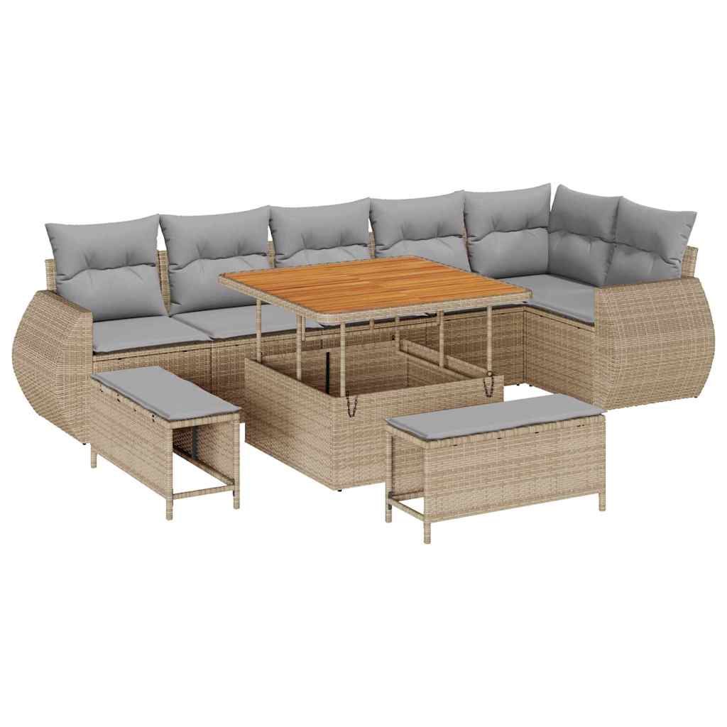 Set Divano da Giardino con cuscino 9 pcs beige e grigio chiaro | homemem39