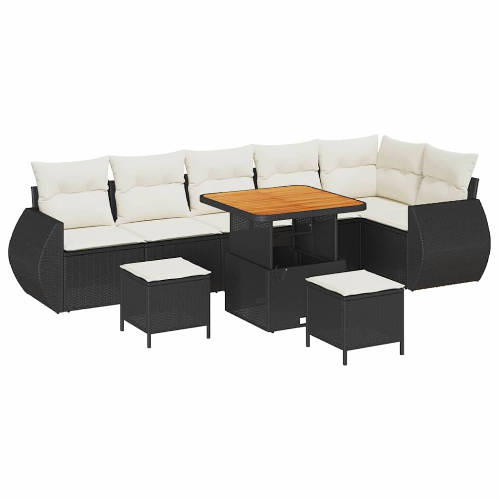 Set Divano da Giardino con cuscino 9 pcs Nero e Crema | homemem39