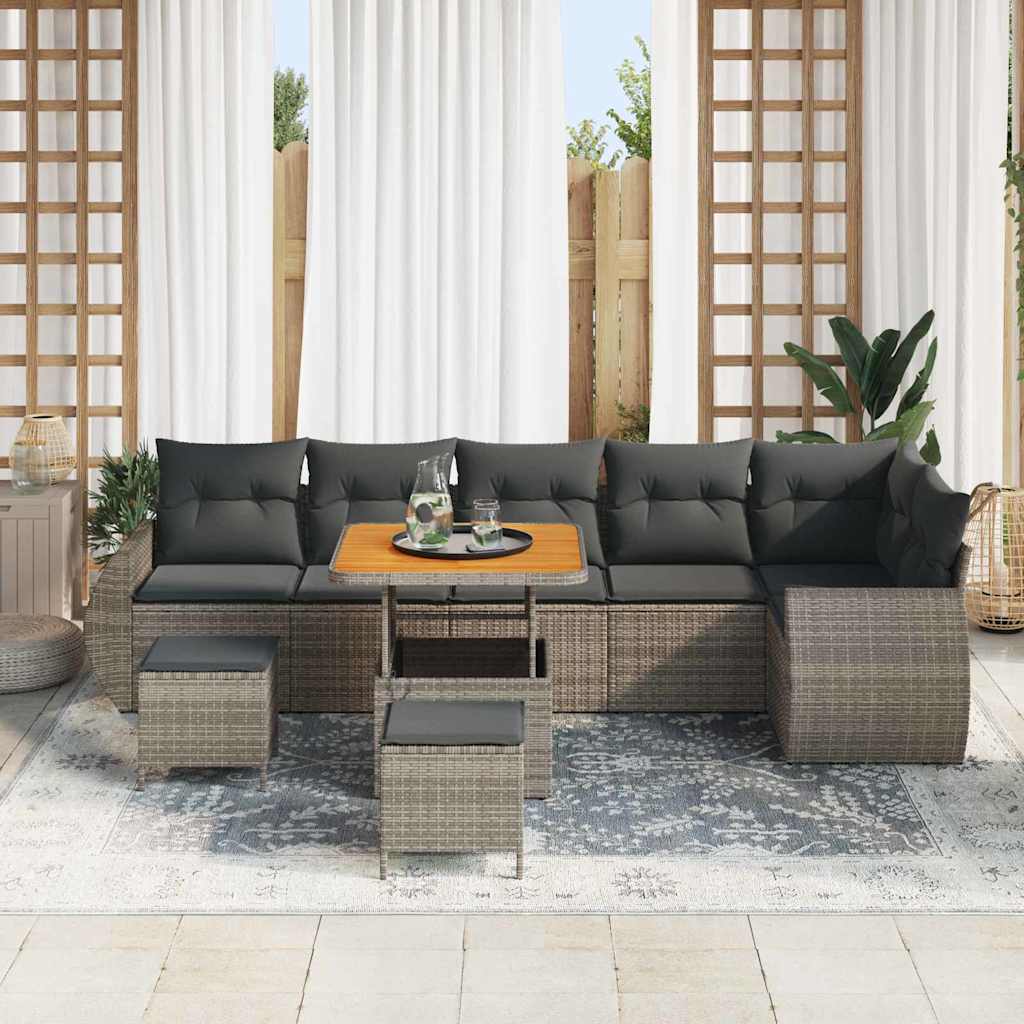 Set Divano da Giardino 9 pz 9-Numero di posti Grigio