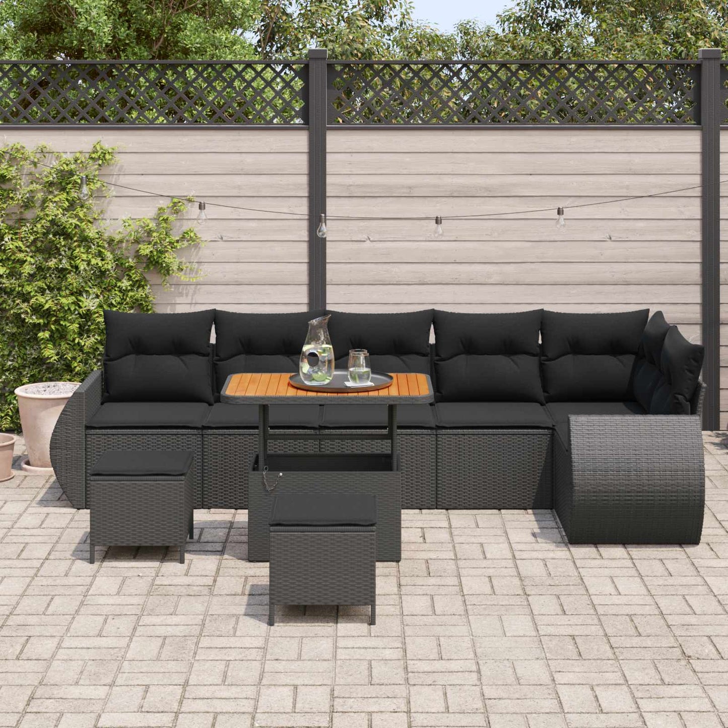 Set Divano da Giardino 9 pz 9-Numero di posti Nero