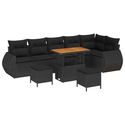 Set Divano da Giardino 9 pz 9-Numero di posti Nero