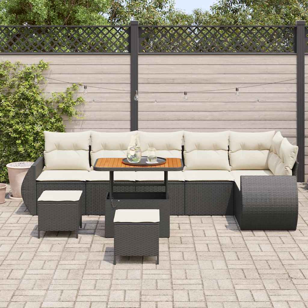 Set Divano da Giardino con cuscino 9 pcs Nero e Crema | homemem39
