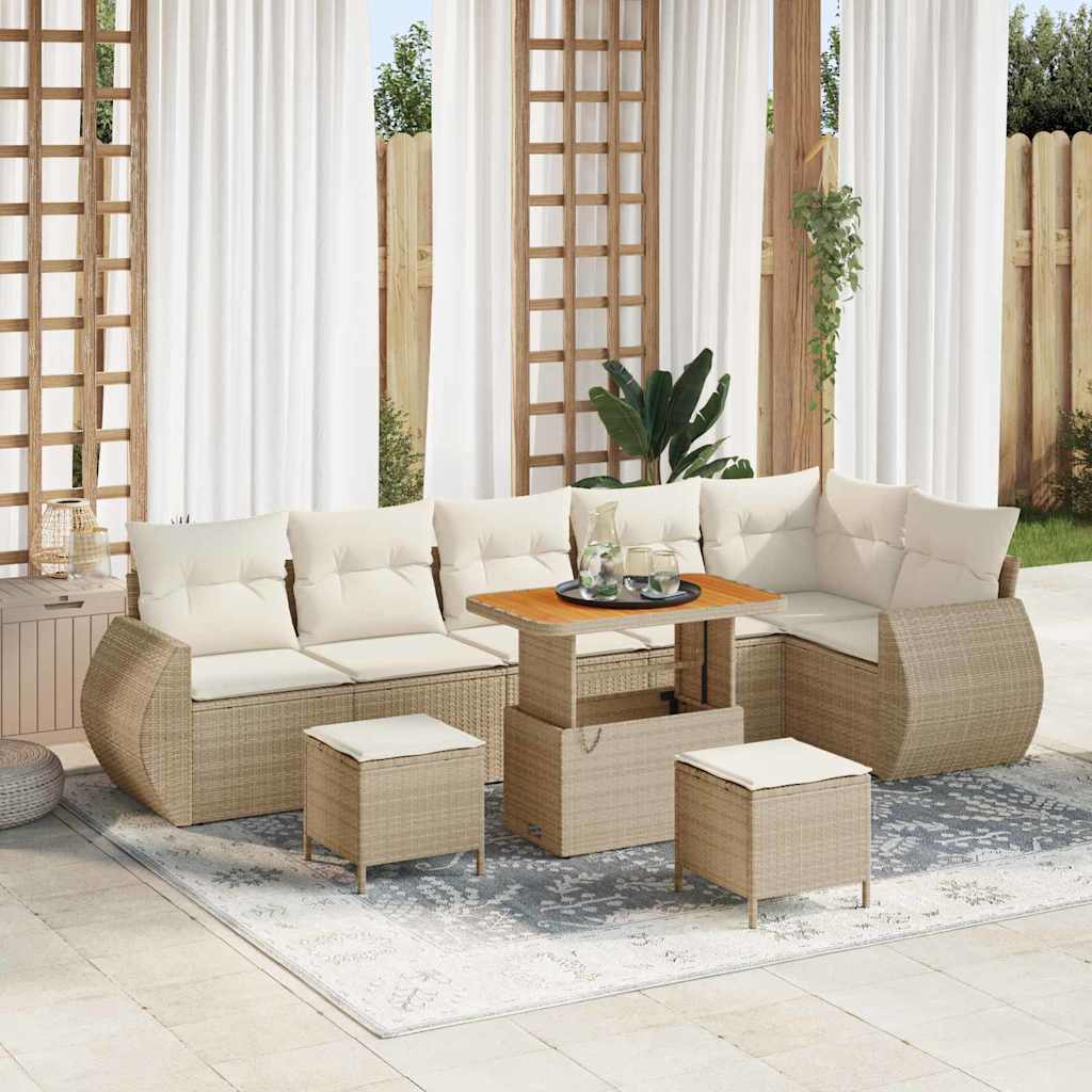 Set Divano da Giardino con cuscino 9 pcs Beige e Crema | homemem39
