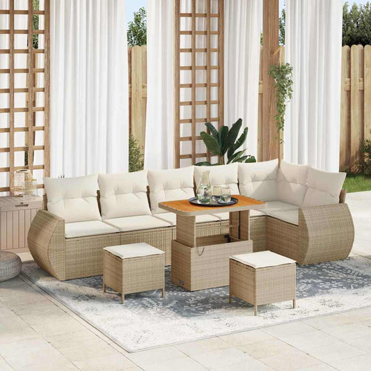 Set Divano da Giardino con cuscino 9 pcs Beige e Crema