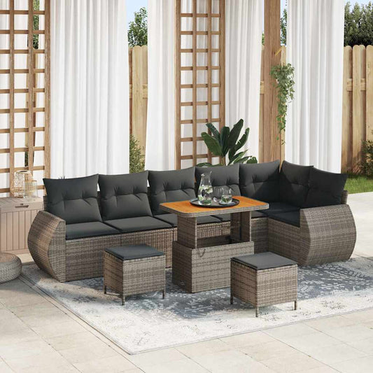 Set Divano da Giardino 9 pcs Grigio Rattan in Polipropilene