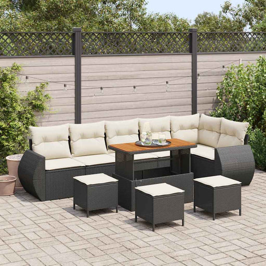 Set Divano da Giardino con cuscino 10 pcs Nero e Crema