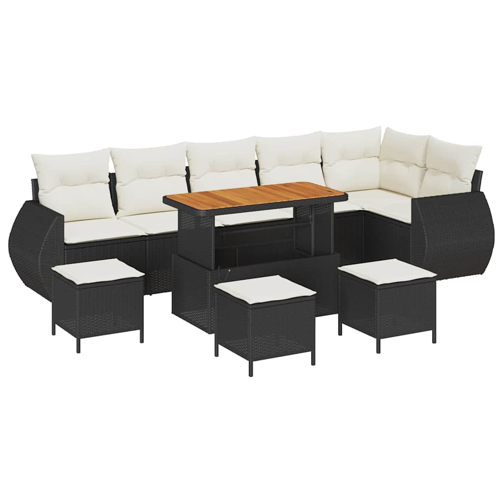 Set Divano da Giardino 10 pz 10-Numero di posti Nero e Crema