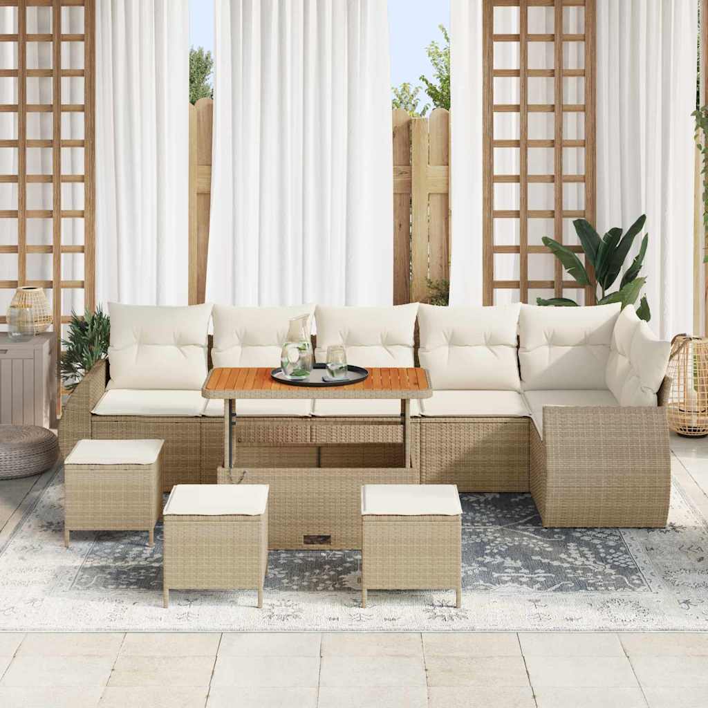 Set Divano da Giardino 10 pz 10-Numero di posti Beige e Crema