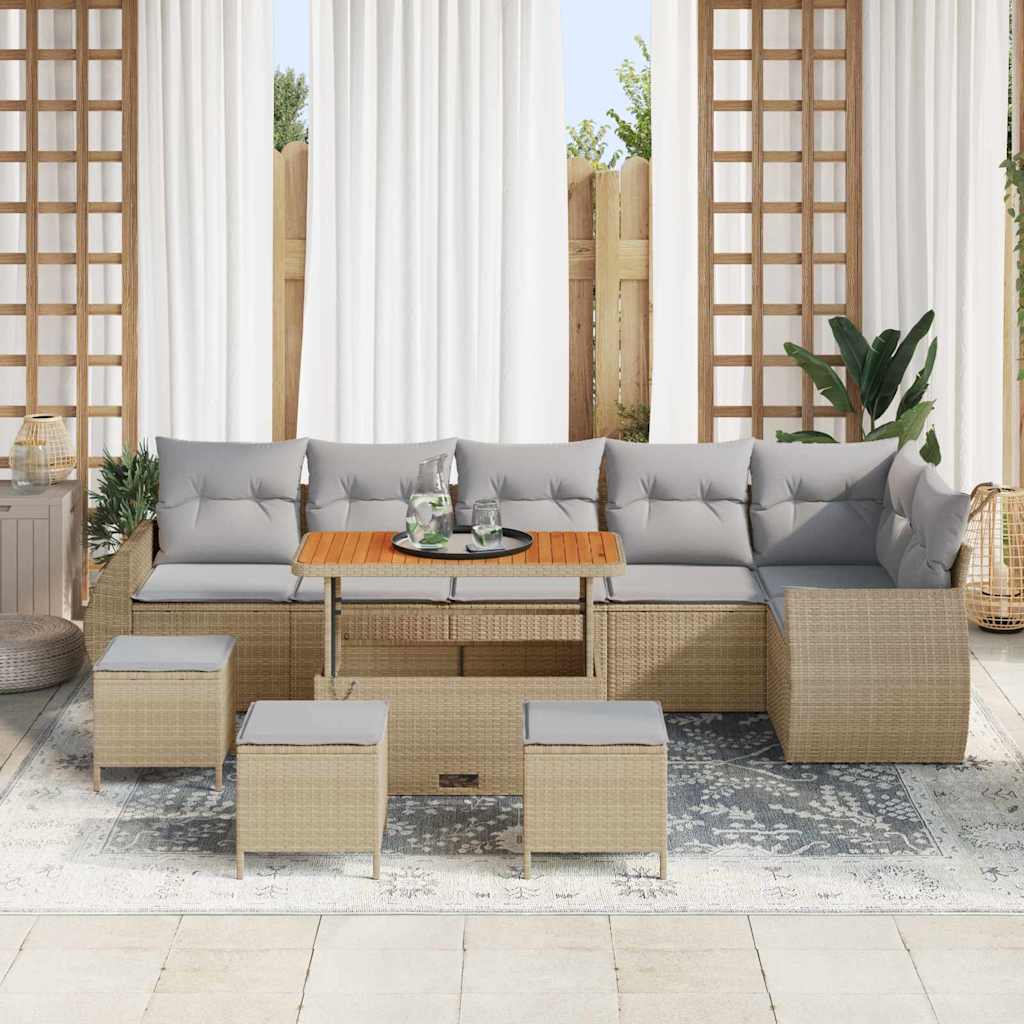 Set Divano da Giardino con cuscino 10 pcs Beige e Grigio Chiaro | homemem39