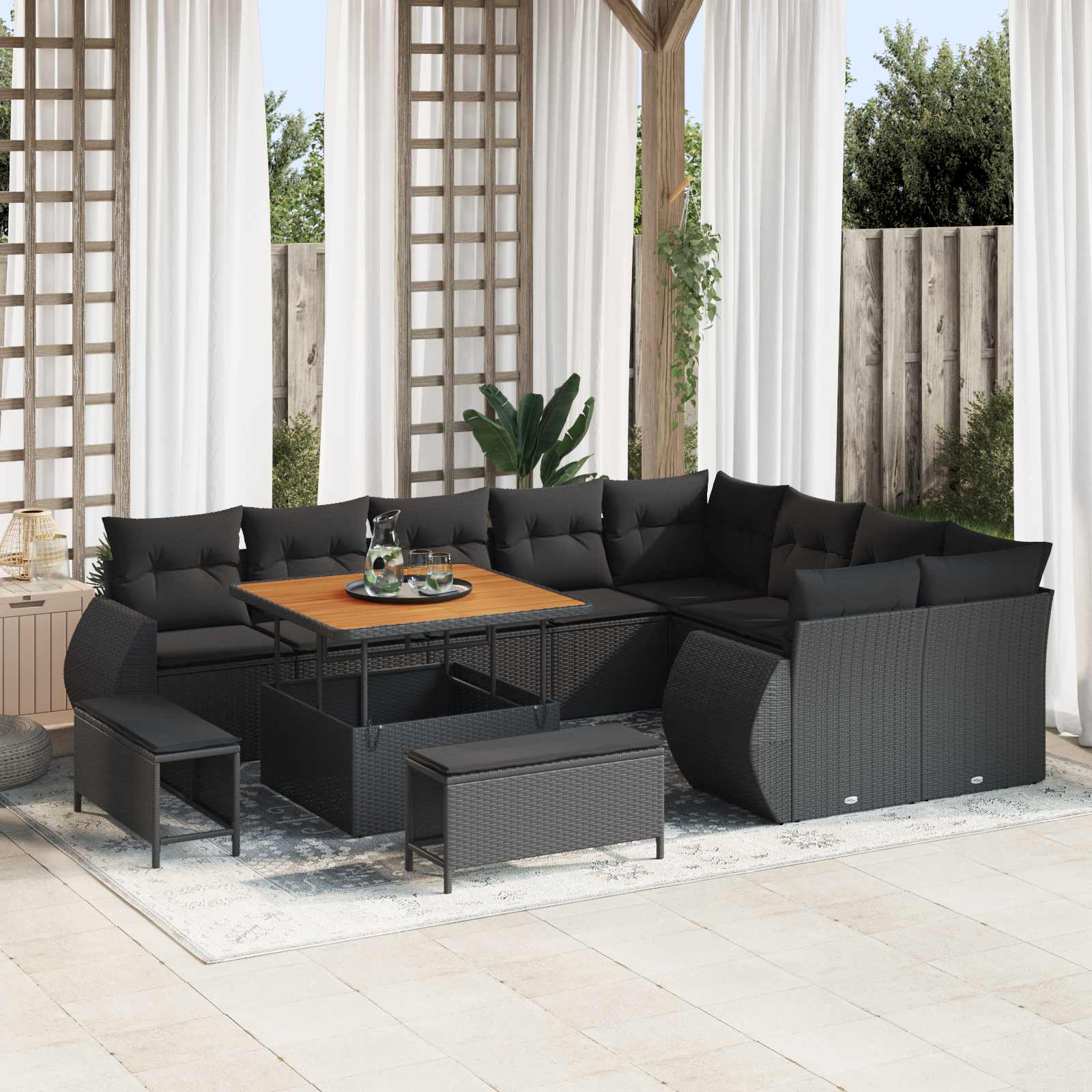 Set Divano da Giardino con cuscino 12 pcs Nero | homemem39