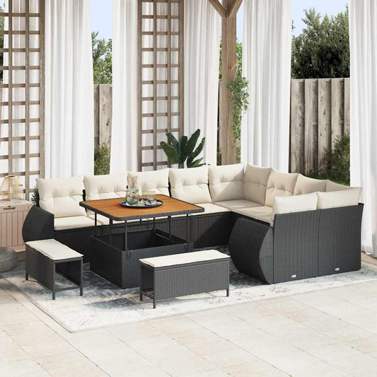 Set Divano da Giardino con cuscino 12 pcs Nero e crema