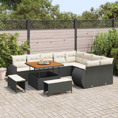 Set Divano da Giardino 12 pz 12-Numero di posti Nero e Crema