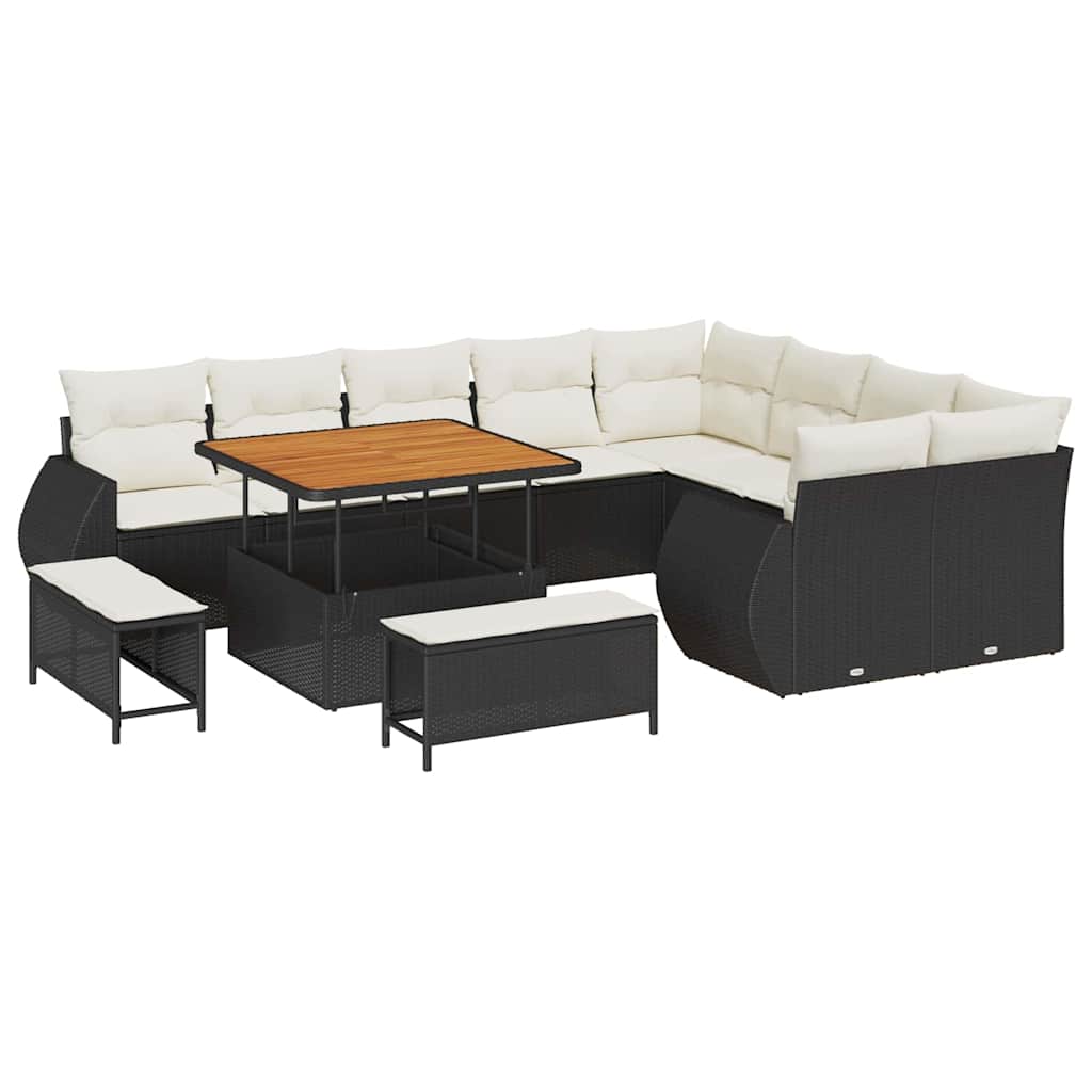 Set Divano da Giardino 12 pz 12-Numero di posti Nero e Crema